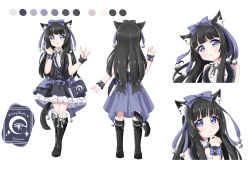 Rule 34 | + +, 1girl, :3, :o, absurdres, animal ear fluff, animal ears, back, bag, bell, black hair, blue eyes, blunt bangs, blush, book, boots, bow, cat ears, cat tail, child, collar, color guide, dress, eyelashes, female focus, finger to own chin, frills, from behind, frown, gothic lolita, hair bow, hair ribbon, highres, lolita fashion, long hair, looking at viewer, multiple views, neck bell, neko kizuna, open mouth, original, palette (object), pointing, pout, ribbon, shoulder bag, simple background, standing, strap, symbol-shaped pupils, tachi-e, tail, thigh boots, thighhighs, v-shaped eyebrows, white background