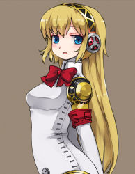 Rule 34 | 1girl, aegis (persona), alternate hairstyle, android, armband, atlus, blonde hair, blue eyes, blush, ktsecond, long hair, persona, persona 3, ribbon, solo