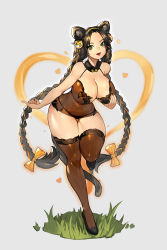 Rule 34 | 1girl, animal ears, black footwear, black hair, black panties, blush, bow, braid, breasts, brown dress, brown thighhighs, cleavage, commission, curvy, detached collar, dress, fangs, forehead, full body, gluteal fold, green eyes, gurimjang, hair bow, hairband, heart, heart background, highres, huge breasts, impossible clothes, lace, lace-trimmed legwear, lace trim, leaning forward, long braid, long hair, looking at viewer, low-tied long hair, microdress, multicolored hair, navel, open mouth, orange bow, orange hair, original, panties, parted hair, pinky out, pixiv commission, see-through, see-through dress, slit pupils, smile, solo, spaghetti strap, streaked hair, tail, teeth, thick thighs, thighhighs, thighs, tiger ears, tiger hair ornament, twin braids, underwear, upper teeth only, very long hair, walking, wide hips, yellow hairband