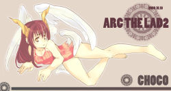 Rule 34 | 1girl, akura (arc the lad), arc the lad, arc the lad ii, blush, demon girl, long hair, pink hair, red hair, solo, wings