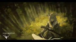 Rule 34 | 1girl, animal, antlers, arknights, backpack, bag, bow (weapon), character name, copyright name, crossbow, english text, firewatch (arknights), forest, gloves, grey hair, highres, holding, holding weapon, horns, letterboxed, long hair, long sleeves, nature, outdoors, pantyhose, reindeer, reindeer antlers, reindeer girl, sidelocks, sitting, solo focus, tree, weapon, xinuo223
