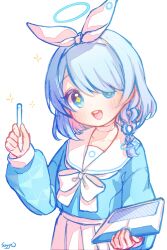 Rule 34 | + +, 1girl, aqua eyes, arona (blue archive), blue archive, blue eyes, blush, braid, choker, envelope, halo, highres, holding, holding envelope, ice s s z, long sleeves, looking at viewer, open mouth, pink hair, pleated skirt, sailor collar, school uniform, serafuku, short hair, side braid, simple background, skirt, solo, sparkle, teeth, upper teeth only, white background, white choker, white sailor collar, white skirt