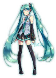 Rule 34 | 1girl, aqua eyes, aqua hair, aqua nails, aqua necktie, bare shoulders, belt, black skirt, black sleeves, black thighhighs, blouse, blush, boots, breasts, caffein, commentary, contrapposto, derivative work, detached sleeves, full body, grey shirt, hair ornament, hashtag, hatsune miku, headphones, headset, highres, impossible clothes, light blush, lips, long hair, looking at viewer, miniskirt, nail polish, necktie, number tattoo, perky breasts, pleated skirt, shirt, shoulder blush, shoulder tattoo, skirt, sleeveless, sleeveless shirt, sleeves past wrists, smile, solo, standing, tattoo, thigh boots, thighhighs, twintails, twitter username, very long hair, vocaloid, vocaloid boxart pose, zettai ryouiki
