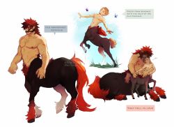 Rule 34 | 2boys, abs, blonde hair, blue butterfly, blush, boku no hero academia, bug, butterfly, centaur, chest hair, closed eyes, collarbone, commentary, completely nude, endeavor (boku no hero academia), english text, facial hair, gag, gagged, gagged male, gradient background, grin, happy, hawks (boku no hero academia), highres, hug, insect, keva (liltkeva), long hair, male focus, multiple boys, navel, nipples, nude, pectorals, red hair, scar, scar across eye, scar on face, smile, standing, stubble, symbol-only commentary, tail, taur, topless male, wings, yaoi