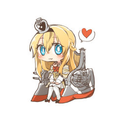 Rule 34 | 10s, 1girl, :3, bow, braid, chibi, crown, dress, french braid, hairband, heart, jewelry, kantai collection, lowres, necklace, rebecca (keinelove), sitting, smile, solo, spoken heart, turret, warspite (kancolle), white background