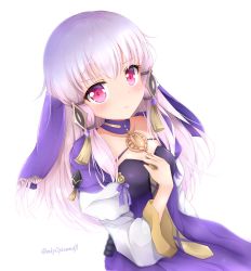 Rule 34 | 1girl, absurdres, ameno sagiri (artist), bad id, bad pixiv id, closed mouth, dress, fire emblem, fire emblem: three houses, hair ornament, highres, long hair, long sleeves, lysithea von ordelia, nintendo, pink eyes, simple background, solo, twitter username, white background, white hair