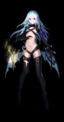 Rule 34 | 1girl, absurdres, asymmetrical legwear, black background, black gloves, black thighhighs, blue hair, bow, breasts, bright pupils, closers, elbow gloves, full body, gloves, hair between eyes, heart, highres, long hair, looking at viewer, low wings, midriff, navel, partially fingerless gloves, purple eyes, revealing clothes, seulbi lee, short shorts, shorts, simple background, small breasts, solo, swd3e2, thigh strap, thighhighs, uneven legwear, wings