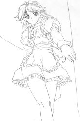 Rule 34 | 1girl, female focus, greyscale, itacha (artist), izayoi sakuya, maid, monochrome, sketch, skirt, solo, touhou, white background