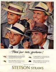 Rule 34 | 4boys, binoculars, blonde hair, blue eyes, brown eyes, brown hair, clenched hand, company name, english text, formal, hat, highres, holding, holding binoculars, jacket, male focus, multiple boys, necktie, real life, shirt, short hair, signature, slayton underhall, suit, teeth, upper teeth only, white shirt