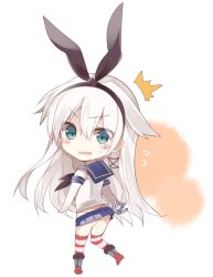 Rule 34 | 1girl, anceril sacred, anchor, ass, black panties, blonde hair, blush, chibi, cosplay, elbow gloves, gloves, hair ornament, hairband, kantai collection, long hair, looking at viewer, looking back, mishima kurone, navel, panties, pantyshot, shimakaze (kancolle), skirt, solo, striped clothes, striped thighhighs, sweatdrop, thighhighs, underwear, upskirt, white gloves