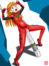 Rule 34 | 1girl, arms up, bdsm, blue eyes, bodysuit, bondage, bound, breasts, breasts apart, crying, crying with eyes open, dutch angle, entry plug, full body, hairpods, impaled, keny, large insertion, legs apart, long hair, neon genesis evangelion, object insertion, orange hair, plugsuit, pussy, pussy juice, pussy juice trail, red bodysuit, red hair, simple background, small breasts, solo, souryuu asuka langley, standing, stomach bulge, sweat, tears, teeth, torn bodysuit, torn clothes, two side up, uncensored, upper teeth only, vaginal, vaginal object insertion, white background, wide-eyed