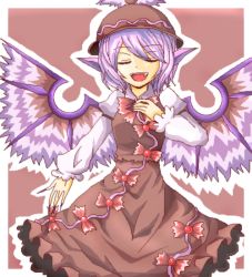 Rule 34 | 1girl, animal ears, bad id, bad pixiv id, dress, closed eyes, fang, female focus, fingernails, hat, long fingernails, long sleeves, music, mystia lorelei, nail, oekaki, open mouth, outstretched arm, outstretched hand, pink hair, ribbon, saku (pixiv), short hair, singing, solo, touhou, wings