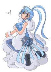 Rule 34 | 1girl, ahoge, altaria, antenna hair, ass, bare arms, bare shoulders, black footwear, black pantyhose, blue hair, blush, breast hold, breasts, closed mouth, cloud, creatures (company), earrings, eyelashes, facing away, full body, fur trim, game freak, gen 3 pokemon, grey eyes, hair between eyes, head tilt, huge ahoge, jewelry, kneeling, large breasts, legs apart, leotard, long hair, looking at viewer, mamecho (ageatcosh), nintendo, pantyhose, personification, pokemon, pokemon oras, pokemon rse, shaft look, shoes, sidelocks, simple background, smile, solo, tareme, taut clothes, taut leotard, turtleneck, white background, wristband