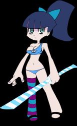 Rule 34 | 10s, 1girl, breasts, cleavage, female focus, full body, highres, panties, panty &amp; stocking with garterbelt, simple background, solo, stocking (psg), stripes i &amp; ii, sword, torn clothes, underwear, weapon