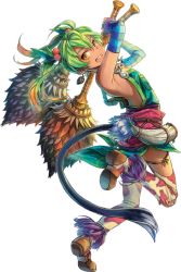 Rule 34 | 1girl, green hair, looking back, official art, ricotta (ys), solo, tail, transparent background, weapon, yellow eyes, ys, ys viii lacrimosa of dana