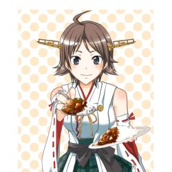 Rule 34 | 10s, 1girl, ahoge, animated, animated gif, bare shoulders, blue eyes, blush, bouncing breasts, breasts, brown hair, curry, detached sleeves, embarrassed, facing viewer, feeding, food, hair ornament, hairclip, hat, head tilt, hiei (kancolle), holding, holding plate, holding spoon, incoming food, ishigami (morepain), japanese clothes, kantai collection, looking at viewer, looking away, looking down, md5 mismatch, medium breasts, nontraditional miko, open mouth, plaid, plaid skirt, plate, polka dot, polka dot background, pov feeding, ribbon-trimmed sleeves, ribbon trim, rice, sarashi, short hair, skirt, smile, solo, spoon, ugoira, upper body, wavy mouth, wide sleeves