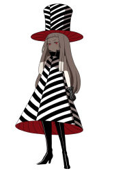 Rule 34 | 1girl, boots, female focus, full body, gloves, hat, high heels, ken (koala), knee boots, long hair, red eyes, shoes, simple background, solo, very long hair, white background, white hair