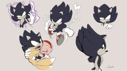 amy_rose andoraliix angry black_fur dark_sonic fox hedgehog hug medium_hair pink_fur scary scary_face smile sonic_(series) sonic_the_hedgehog sonic_x tails_(sonic) tms_entertainment white_eyes yellow_fur