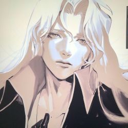 Rule 34 | 1boy, alucard (castlevania), bishounen, black gloves, blonde hair, castlevania: symphony of the night, castlevania (series), dhampir, facing viewer, gloves, half-human, high collar, long hair, looking at viewer, male focus, monochrome, ngop, solo, undead, vampire, white hair