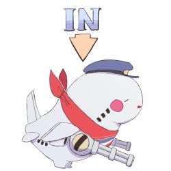 Rule 34 | 1other, aircraft, airplane, arrow (symbol), bandana, blue hat, blush stickers, boke-chan, closed eyes, english text, from side, full body, gatling gun, happy, hat, metal slug, open mouth, osaka international airport, other focus, peaked cap, profile, red bandana, simple background, smile, solo, sorayan, standing, white background