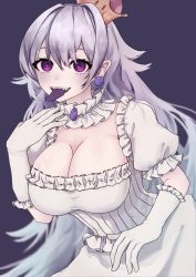 Rule 34 | 1girl, absurdres, breasts, cleavage, crown, dress, gloves, highres, isanatori, large breasts, looking at viewer, luigi&#039;s mansion, mario (series), nintendo, princess king boo, solo, tagme, tongue, tongue out