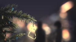 Rule 34 | blurry, blurry background, christmas, christmas lights, christmas ornaments, christmas tree, commentary request, depth of field, highres, scenery, silhouette, tacshojosora, tree