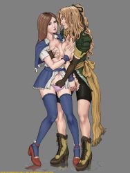 Rule 34 | 2girls, blonde hair, boots, breasts, brown hair, castlevania (series), castlevania: portrait of ruin, castlevania: symphony of the night, charlotte aulin, elbow gloves, eye contact, fingering, fingerless gloves, gloves, grabbing, grabbing another&#039;s breast, hair ribbon, highres, konami, lips, long hair, looking at another, maria renard, mugensaku, multiple girls, nipples, open clothes, open mouth, open shirt, panties, pubic hair, pussy juice, ribbon, sash, shirt, thighhighs, torn clothes, underwear, yuri