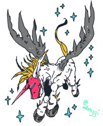 Rule 34 | digimon, digimon (creature), horns, mask, simple background, solo, unimon, white background, wings