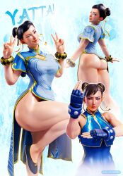 Rule 34 | 1boy, 3d, absurdres, ass, bodysuit, bracelet, capcom, chinese clothes, chun-li, earrings, fighting stance, fingerless gloves, gloves, highres, jewelry, mikadawn3d, one eye closed, slippers, street fighter, thick thighs, thighs, wink