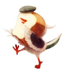 Rule 34 | animal, bird, bread, feathers, food, food focus, hat, no humans, original, simple background, solo, stuck, tochimiki (toichi), walking, white background, wings