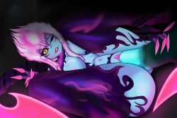 Rule 34 | 2girls, animal penis, black sclera, blue skin, breasts, claws, colored sclera, colored skin, darkness, deep penetration, evelynn (league of legends), facial mark, fiery hair, futanari, hecarim, highres, horse penis, large breasts, league of legends, lips, looking at viewer, lying, multicolored hair, multiple girls, navel, nipples, one eye closed, penis, pink hair, pussy, sidelocks, slit pupils, spiritof2281, spread legs, stomach bulge, tentacle sex, tentacles, white hair, yellow eyes