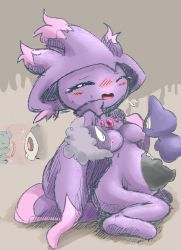 Rule 34 | 1girl, artist request, breasts, creatures (company), duskull, closed eyes, furry, game freak, gastly, gen 1 pokemon, gen 2 pokemon, gen 3 pokemon, gen 4 pokemon, misdreavus, mismagius, nintendo, no humans, open mouth, pokemon, pokemon (creature), pregnant, shuppet