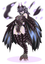 Rule 34 | 1girl, blush, breasts, buti-yu, claws, dragon girl, full body, gore magala, highres, horns, monster girl, monster hunter (series), open mouth, personification, smile, solo, tail, wings