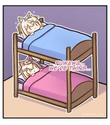 Rule 34 | 2girls, animal ears, artist request, bed, blonde hair, bunk bed, dog ears, dog girl, dog tail, fuwawa abyssgard, highres, holoadvent, hololive, hololive english, mococo abyssgard, multiple girls, siblings, sisters, tail, twins, virtual youtuber