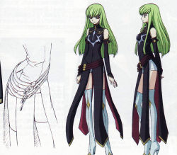 Rule 34 | 00s, boots, brown eyes, c.c., code geass, detached sleeves, green hair, long hair, scan, thigh boots, thighhighs