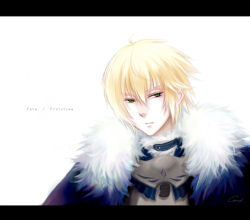 Rule 34 | 1boy, armor, arthur pendragon (fate), bad id, bad pixiv id, blonde hair, cape, copyright name, daucus, fate/prototype, fate (series), fur trim, green eyes, letterboxed, male focus, short hair, solo