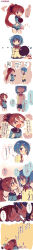 Rule 34 | &gt; &lt;, 10s, 2girls, absurdres, apple, blue eyes, blue hair, blush, candy, chibi, closed eyes, comic, food, fruit, highres, imagining, imminent kiss, kimoko, long image, mahou shoujo madoka magica, mahou shoujo madoka magica (anime), miki sayaka, multiple girls, ponytail, red eyes, red hair, sakura kyoko, school uniform, tall image, yuri