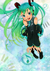 Rule 34 | 1girl, aqua eyes, aqua hair, bad id, bad pixiv id, boots, detached sleeves, hatsune miku, headphones, headset, long hair, necktie, open mouth, skirt, smile, solo, thigh boots, thighhighs, tranquil-lizer, twintails, very long hair, vocaloid