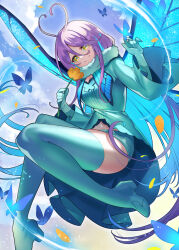 Rule 34 | 1girl, antennae, arthropod girl, baniran dorosu, blue hair, blue pupils, blue wings, boots, bug, butterfly, butterfly girl, butterfly wings, closed mouth, colored inner hair, flower, fur collar, gloves, green footwear, green gloves, green shirt, green shorts, highres, holding, holding flower, insect, insect wings, long hair, long sleeves, looking at viewer, monster girl, multicolored hair, original, purple hair, shirt, short shorts, shorts, smile, solo, thigh boots, very long hair, wings, yellow eyes, yellow flower