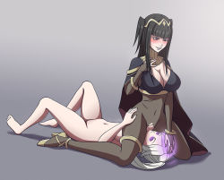 Rule 34 | 2girls, black hair, blush, bodystocking, breasts, cape, cleavage, clothed female nude female, completely nude, covered navel, crotch cutout, cunnilingus, female focus, femdom, fire emblem, fire emblem awakening, full body, glowing, glowing eyes, gradient background, hand on another&#039;s head, large breasts, long hair, lying, mind control, multiple girls, navel, nintendo, nude, on back, oral, parted lips, pussy, robin (fire emblem), silver hair, simple background, sitting, sitting on face, sitting on person, smile, stomach, tharja (fire emblem), tiara, yuri, zelamir