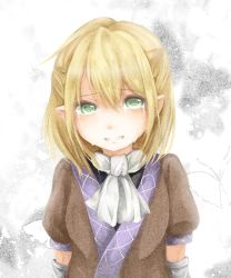 Rule 34 | 1girl, blonde hair, chikuwa savy, crying, green eyes, looking at viewer, mizuhashi parsee, pointy ears, scarf, shirt, short sleeves, solo, touhou, upper body