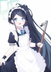 Rule 34 | &lt;key&gt; (robot) (blue archive), 1girl, absurdres, apron, aris (blue archive), aris (maid) (blue archive), black dress, black hair, blue archive, blue eyes, dress, highres, ji nian, long hair, looking at viewer, maid, maid apron, maid headdress, official alternate costume, open clothes, side ponytail, sidelocks, smile, very long hair, white apron, white headdress