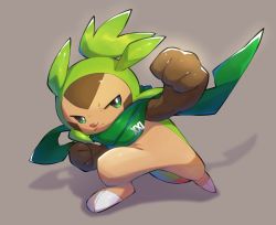 Rule 34 | chespin, clenched hands, closed mouth, commentary request, creatures (company), full body, game freak, gen 6 pokemon, green eyes, green scarf, highres, legs apart, nintendo, no sclera, nullma, pokemon, pokemon (creature), scarf, solo, standing