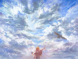 Rule 34 | bird, blonde hair, braid, cloud, day, highres, matsuda (matsukichi), original, scenery, sky, solo