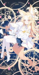Rule 34 | 1girl, animal ears, apple caramel, blonde hair, blue archive, blush, detached sleeves, dress, fox ears, fox tail, halo, highres, looking at viewer, multiple views, open mouth, puffy detached sleeves, puffy sleeves, seia (blue archive), tail, white dress, yellow eyes, yellow halo