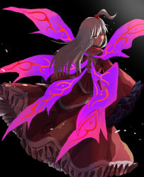 Rule 34 | 1girl, absurdres, bare back, dress, closed eyes, frilled dress, frilled sleeves, frills, hair bobbles, hair ornament, highres, kuma xylocopa, long dress, long hair, long sleeves, multiple wings, red dress, shinki (touhou), side ponytail, sleeves past fingers, sleeves past wrists, smile, touhou, touhou (pc-98), white hair, wide sleeves, wings