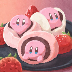 Rule 34 | food, food focus, fruit, highres, in food, kirby, kirby (series), miclot, nintendo, no humans, plate, strawberry, wagashi