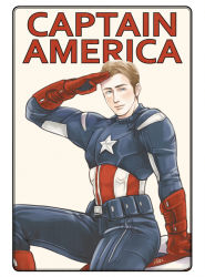Rule 34 | 1boy, avengers (series), blonde hair, blue eyes, captain america, hoax1918, male focus, marvel, salute, solo, steve rogers, superhero costume