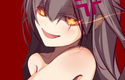Rule 34 | 1girl, anger vein, angry, bad id, bad pixiv id, bare arms, bare shoulders, blush, brown eyes, collarbone, girls&#039; frontline, glowing, glowing eyes, grey hair, hair between eyes, hair ornament, half-closed eyes, highres, long hair, looking at viewer, one side up, open mouth, red background, scar, scar across eye, scar on face, sidelocks, sivi, smile, solo, topless, ump45 (girls&#039; frontline)