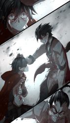 Rule 34 | 1girl, 2boys, angry, bleeding, blood, cape, comic, crying, dishwasher1910, dying, hand on another&#039;s head, highres, manly, multiple boys, qrow branwen, ruby rose, rwby, scorpion tail, tail, tyrian, tyrian callows, uncle and niece